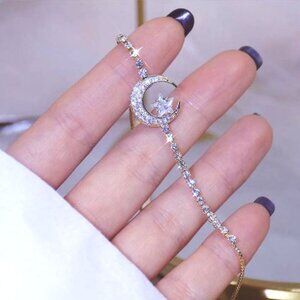 NEW Bracelet, It is Gold Plated Simulated Diamond Moon Star Design